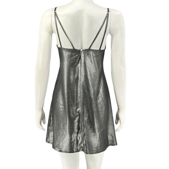 Topshop Dress Womens 4 Silver Shimmer Foil Mini Slip Holiday Babydoll Glam‎ Y2K - Picture 5 of 10